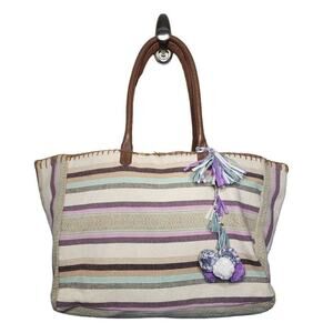 Cleobella Women Handbags, Pastel Striped Canvas Weekender Travel Tote Bag